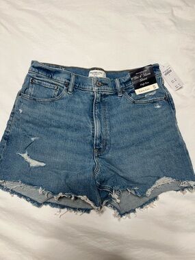 Abercrombie & Fitch Distressed High-Rise Denim Shorts - Blue